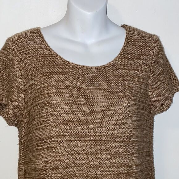 ANN TAYLOR LOFT Gold Speck Zoe Short Sleeve Knit Top-M - Picture 2 of 8